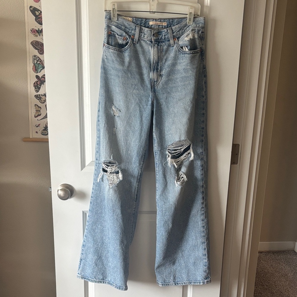 Levi’s Ribcage Wide Leg Light Blue Distressed Women Jeans